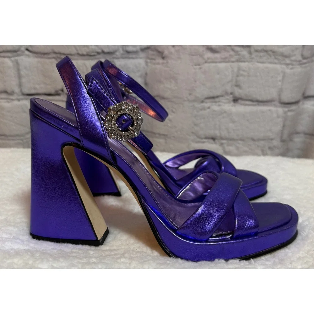 Circus NY Sam Edelman Metallic Purple Platform Sandals Rhinestone Buckle Size 7